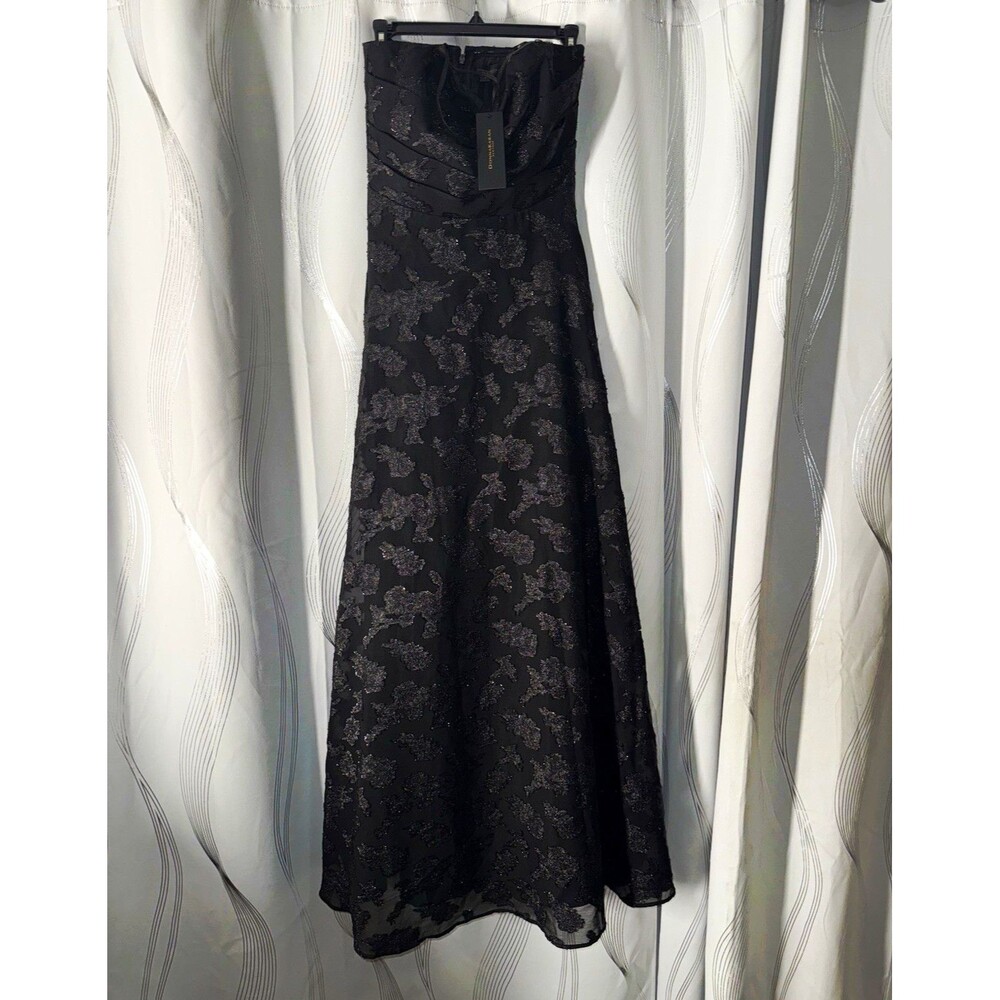 Donna Karan New York Black Floral Jacquard Strapless Long Maxi Dress 6